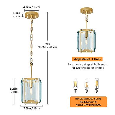 ZLAIQB 1-Light Gold Crystal Rectangle Farmhouse Semi Flush Mount 7.08in Pendant Light