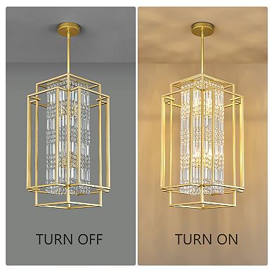 ZLAIQB 8-Light Metal Crystal Farmhouse Rustic Rectangle Ceiling Mount Pendant Light