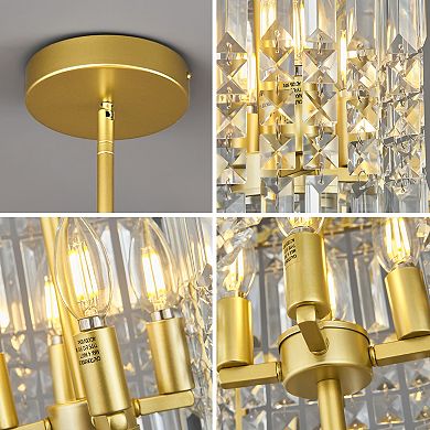 ZLAIQB 8-Light Metal Crystal Farmhouse Rustic Rectangle Ceiling Mount Pendant Light