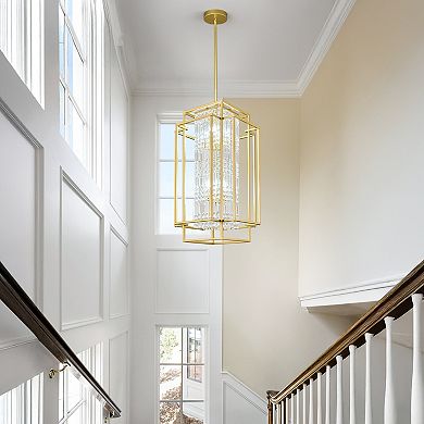 ZLAIQB 8-Light Metal Crystal Farmhouse Rustic Rectangle Ceiling Mount Pendant Light