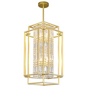 ZLAIQB 8-Light Metal Crystal Farmhouse Rustic Rectangle Ceiling Mount 18.11" Pendant Light