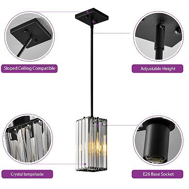 Modern Mini Crystal Pendant Light, Adjustable Hanging Fixture for Kitchen Island & Dining Room
