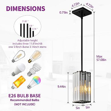 Modern Mini Crystal Pendant Light, Adjustable Hanging Fixture for Kitchen Island & Dining Room