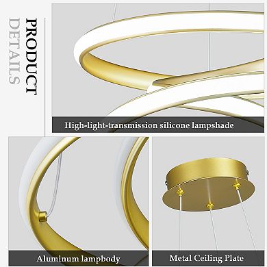 ZLAIQB 1-Light Gold Irregular Streamline Adjustable 13.77in Pendant Light