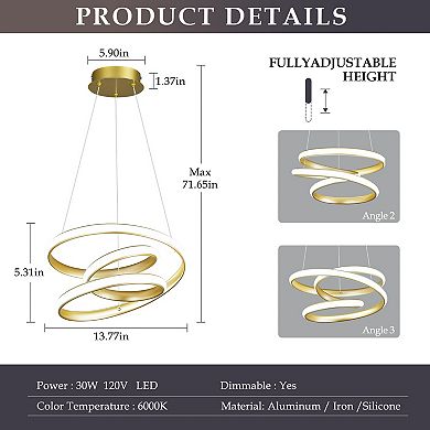 ZLAIQB 1-Light Gold Irregular Streamline Adjustable 13.77in Pendant Light