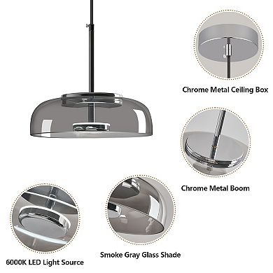 ZLAIQB 1-Light Smoke Gray Glass Chrome Modern 8.85in Pendant Light