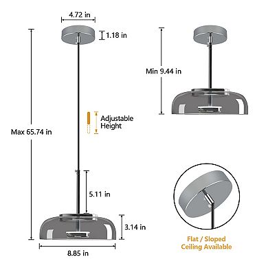ZLAIQB 1-Light Smoke Gray Glass Chrome Modern 8.85in Pendant Light