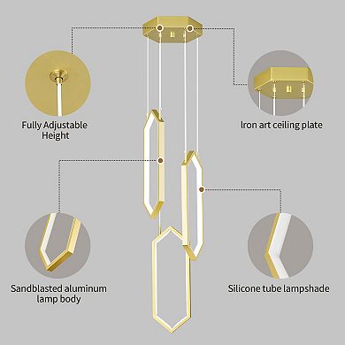 ZLAIQB 3-Light Gold LED Modern 3 Ring Rectangle Hanging 5.9in Pendant Light