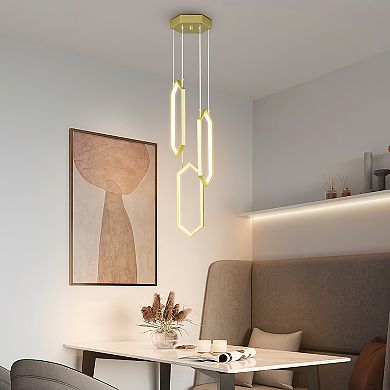 ZLAIQB 3-Light Gold LED Modern 3 Ring Rectangle Hanging 5.9in Pendant Light