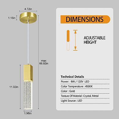ZLAIQB 1-Light 2Pack Gold Mini Bubble Dimmable 4500K 1.96in Pendant Light