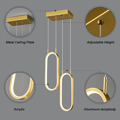 ZLAIQB 2-Light Gold LED Modern 2 Rings Oval 5.51in Pendant Light