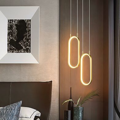 ZLAIQB 2-Light Gold LED Modern 2 Rings Oval 5.51in Pendant Light