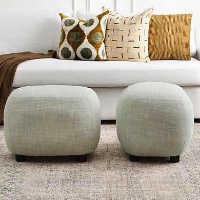 Linen Blend Boucle Upholstered Ottoman Soft Padded Footrest Set of 2