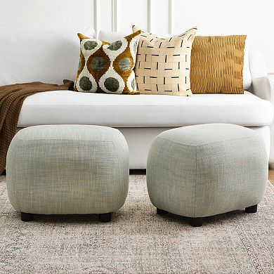 Linen Blend Boucle Upholstered Ottoman Soft Padded Footrest Set of 2