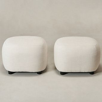 Linen Blend Boucle Upholstered Ottoman Soft Padded Footrest Set of 2