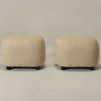 Linen Blend Boucle Upholstered Ottoman Soft Padded Footrest Set of 2