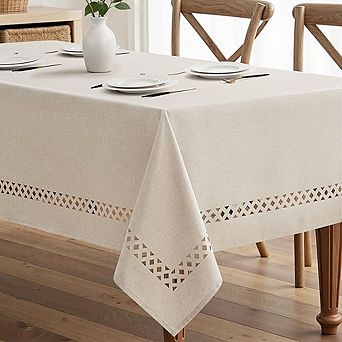 Beige Rectangle Linen-Polyester Tablecloth Waterproof Stain-Resistant Cover