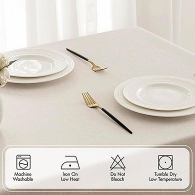 Beige Rectangle Linen-Polyester Tablecloth Waterproof Stain-Resistant Cover