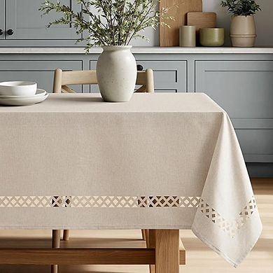 Beige Rectangle Linen-Polyester Tablecloth Waterproof Stain-Resistant Cover
