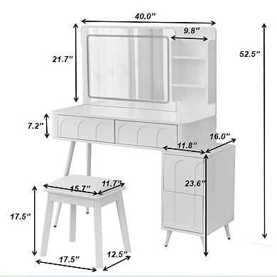 KWPZQEB Modern Makeup Vanity Desk with Mirror & LED Lights, Dressing Table with Stool for Bedroom