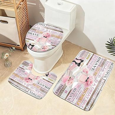 Floral Shower Curtain Set with Rugs Non-Slip Bathroom Decor