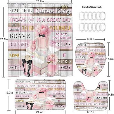 Floral Shower Curtain Set with Rugs Non-Slip Bathroom Decor