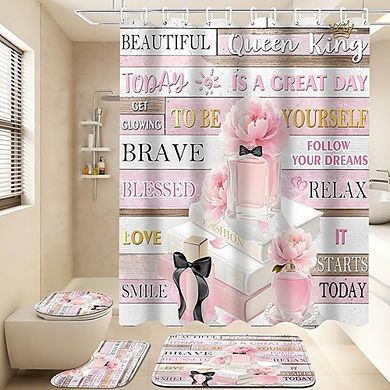 Floral Shower Curtain Set with Rugs Non-Slip Bathroom Decor