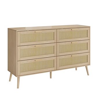 KWPZQEB Rattan Storage Cabinet with 6 Drawers, Natural