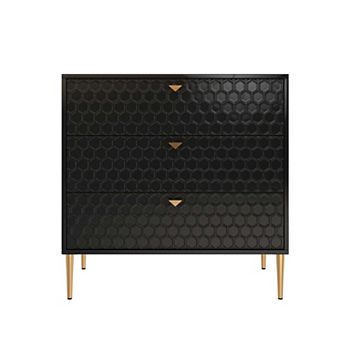3 Drawer Dresser Chest of Drawers with Gold Metal Legs Storage Cabinet for Bedroom Living Room