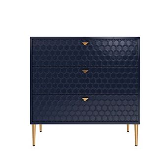 3 Drawer Dresser Chest of Drawers with Gold Metal Legs Storage Cabinet for Bedroom Living Room
