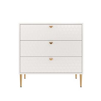 3 Drawer Dresser Chest of Drawers with Gold Metal Legs Storage Cabinet for Bedroom Living Room