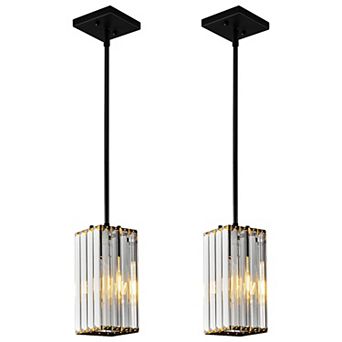 ZLAIQB 1-Light 2Pack Crystal Modern Rectangle Height Adjustable 5" Pendant Light