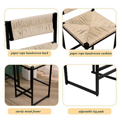 KWPZQEB Paper Rope Weave Bar Stools Set of 2 with Low Backrest