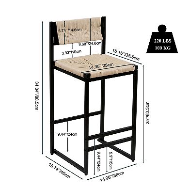 KWPZQEB Paper Rope Weave Bar Stools Set of 2 with Low Backrest