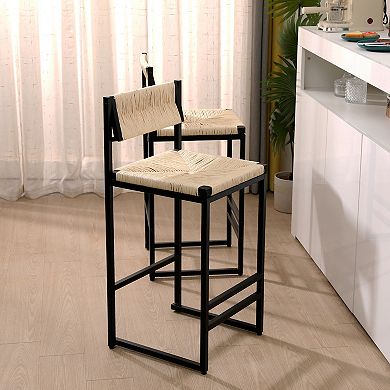 KWPZQEB Paper Rope Weave Bar Stools Set of 2 with Low Backrest