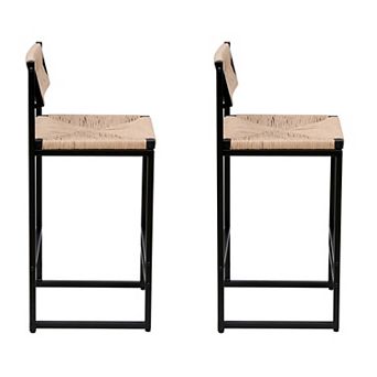 KWPZQEB Paper Rope Weave Bar Stools Set of 2 with Low Backrest