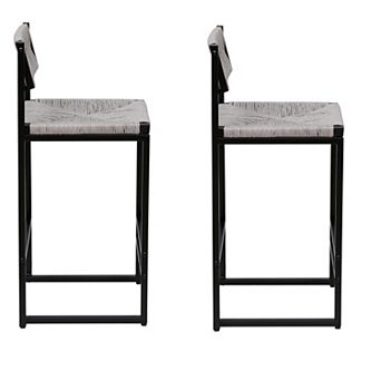 KWPZQEB Paper Rope Weave Bar Stools Set of 2 with Low Backrest