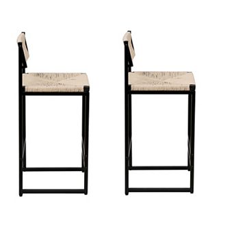 KWPZQEB Paper Rope Weave Bar Stools Set of 2 with Low Backrest