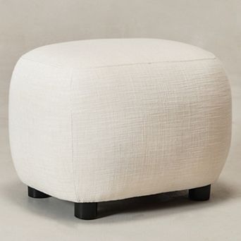 Linen Blend Boucle Upholstered Ottoman Soft Padded Footrest