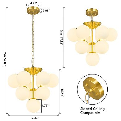ZLAIQB 10-Light Gold Globe Mid Century Modern 4.72in Pendant Light