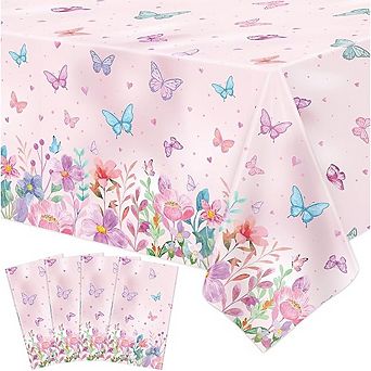 4 Pack Butterfly Party Tablecloths Watercolor Spring Easter Baby Shower Decorations