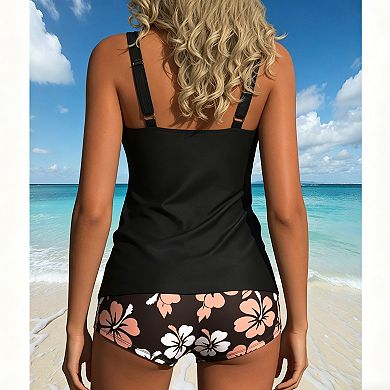 Women's Two-Piece Tankini Swimsuit, Flattering Tank Top with Boyshort Bottom