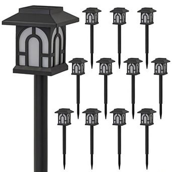 C Cattleya 12-Pack 14.5-Inch Black Solar Flickering Flame LED Outdoor Path Lights