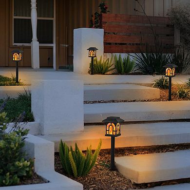 C Cattleya 12-Pack 14.5-Inch Black Solar Flickering Flame LED Outdoor Path Lights