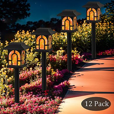 C Cattleya 12-Pack 14.5-Inch Black Solar Flickering Flame LED Outdoor Path Lights