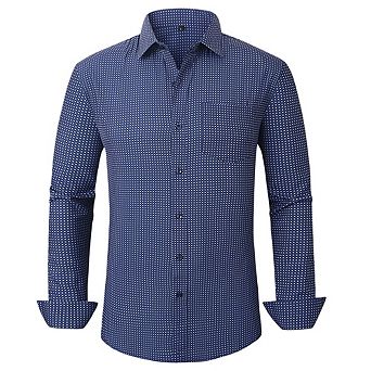 Men's Dress Shirt Long Sleeve Button Down Printed Shirt Business Casual Stretch Wrinkle-Free Shirt