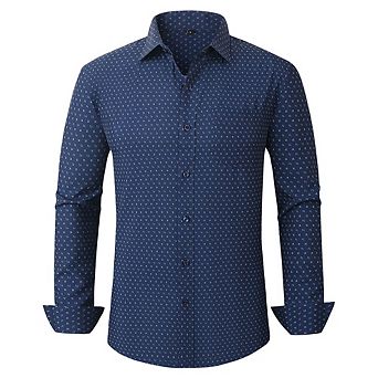 Men's Dress Shirt Long Sleeve Button Down Printed Shirt Business Casual Stretch Wrinkle-Free Shirt