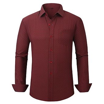 Men's Dress Shirt Long Sleeve Button Down Printed Shirt Business Casual Stretch Wrinkle-Free Shirt
