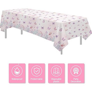 Butterfly Party Tablecloth 3-Pack Floral Disposable Garden Baby Shower Decorations