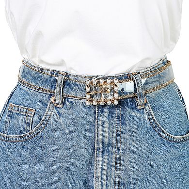 Ladies Clear Waist Belts for Jeans Trousers Transparent Belts Rectangle Buckle